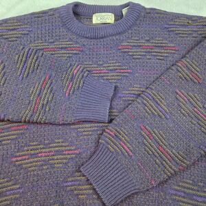Torriani Wool Blend Sweater Mens M Geometric Abstract Knit Crewneck Purple Italy